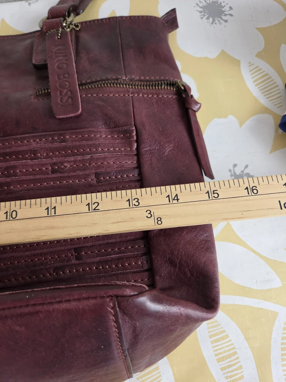 Nino BOSSI Burgundy Leather Shoulder Bag Purse Tote 10 Pockets